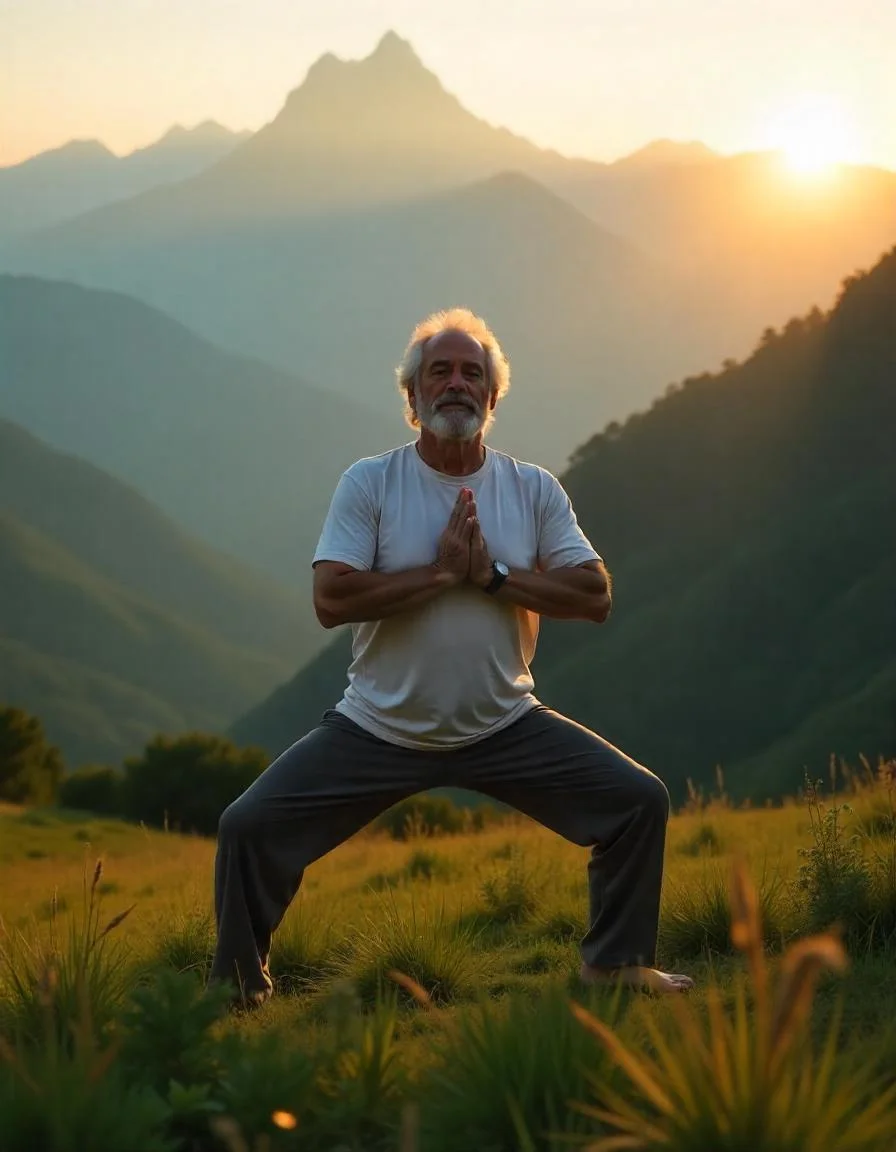 modern yogui Hombre haciendo yoga al amanecer